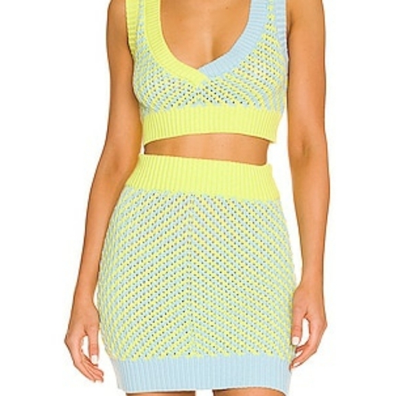 FOR LOVE AND LEMONS - NWOT JACINDA KNIT BLUE/GREEN SKIRT - Picture 2 of 2